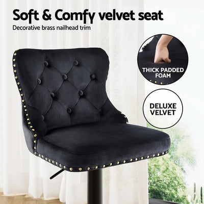Artiss 1x Velvet Bar Stool Adjustable Height Nailhead Trim Kitchen Counter Stool
