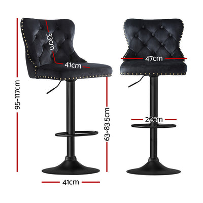 Artiss 4x Velvet Bar Stool Adjustable Height Nailhead Trim Kitchen Counter Stool