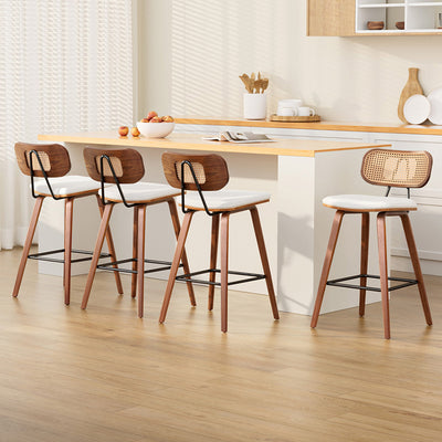 4x Artiss Bar Stools Kitchen Counter Rattan Chairs PU Leather Padding