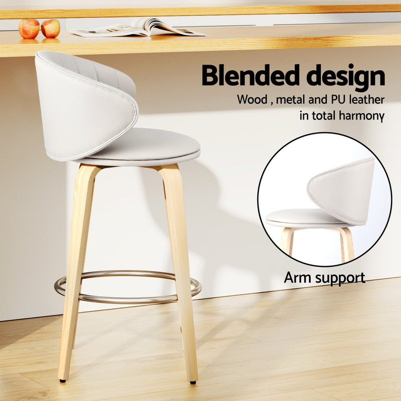 4x Artiss Bar Stools Dining Chairs Contoured Leather Wood Stool