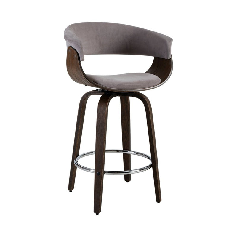 Artiss Swivel PU Suede Bar Stool - Wood and Grey