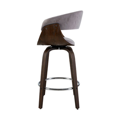 Artiss Swivel PU Suede Bar Stool - Wood and Grey