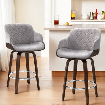 Artiss 4x Bar Stools Swivel Velvet Padded Wooden