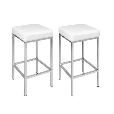 Artiss Set of 2 PU Leather Backless Bar Stools - White and Chrome