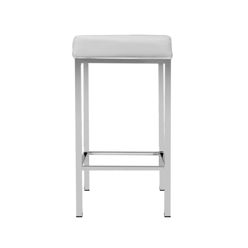 Artiss Set of 2 PU Leather Backless Bar Stools - White and Chrome