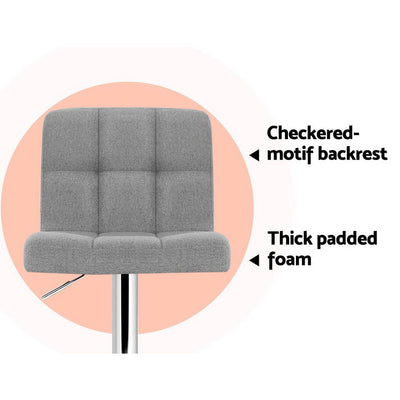 Artiss 2x Bar Stools Fabric Gas Lift Grey