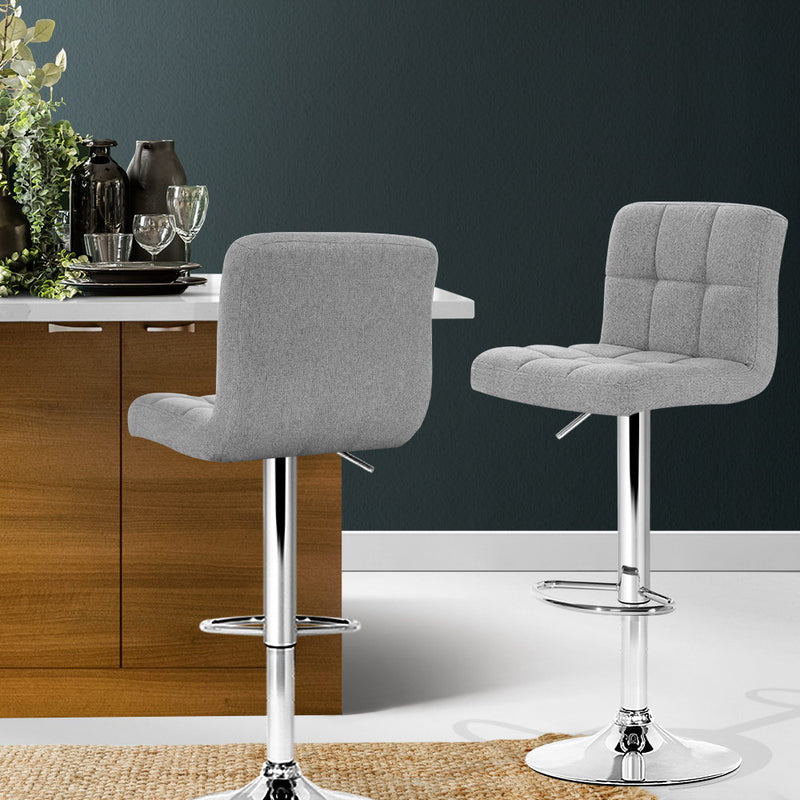 Artiss 2x Bar Stools Fabric Gas Lift Grey