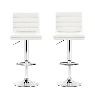 Artiss 2x Bar Stools Padded Leather Gas Lift White