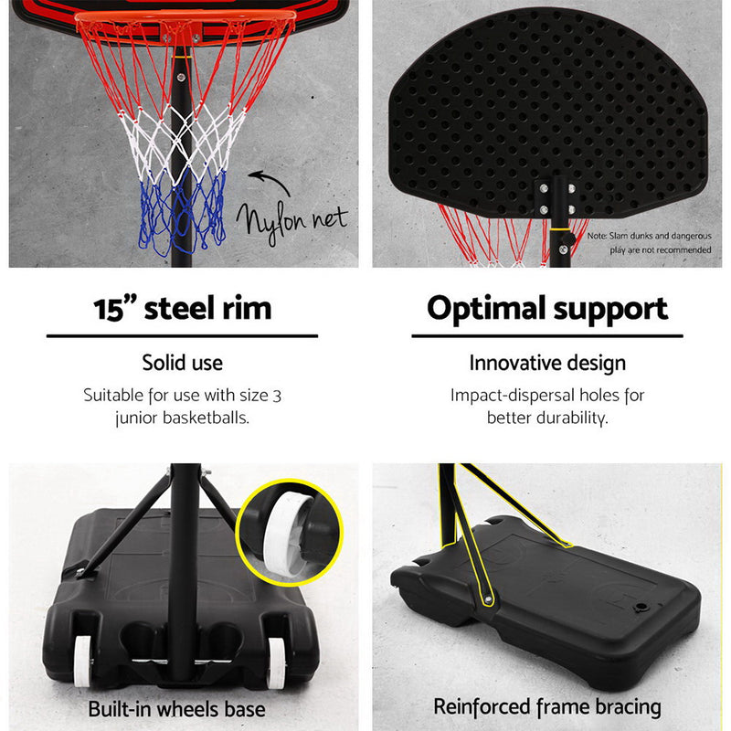 Everfit 2.1M Adjustable Portable Basketball Stand Hoop System Rim Black