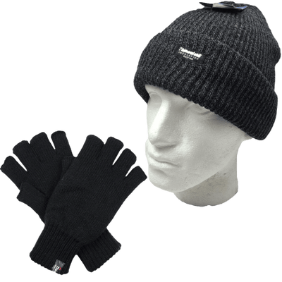 2pcs Winter Set Mens 3M Thinsulate Beanie Hat + Knitted Fingerless Gloves Snow