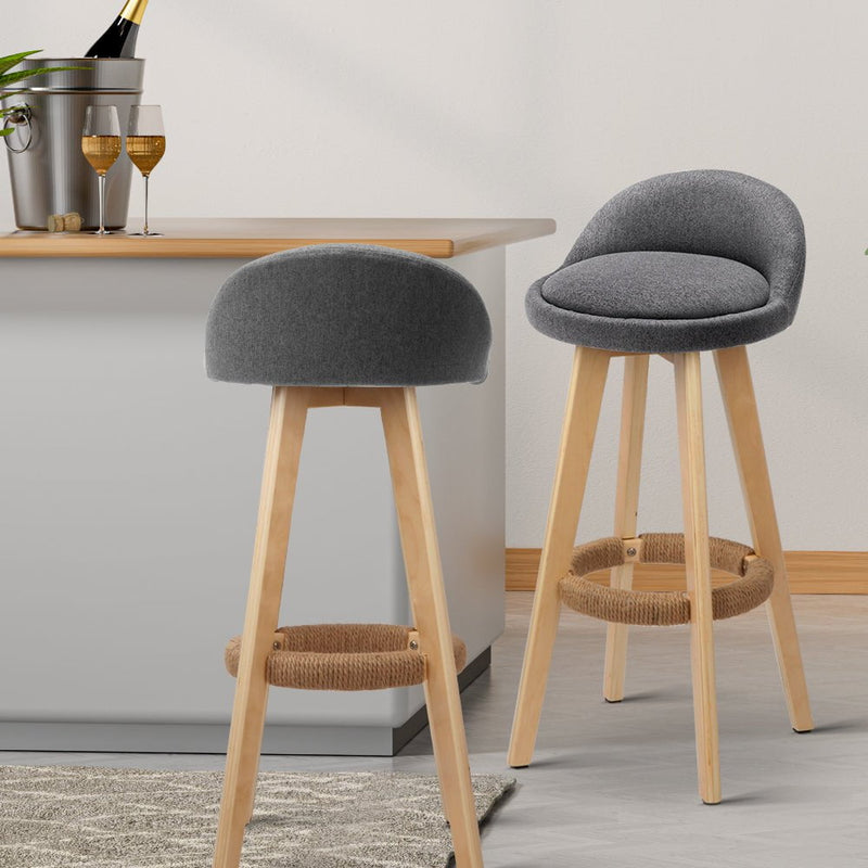 Artiss 4x Bar Stools Padded Linen Wooden Grey