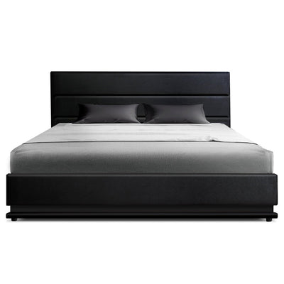 Artiss Bed Frame Double Size LED Gas Lift Black LUMI