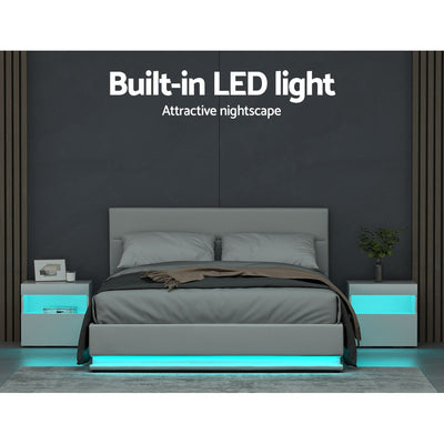 Artiss Bed Frame Queen Size LED Gas Lift White LUMI