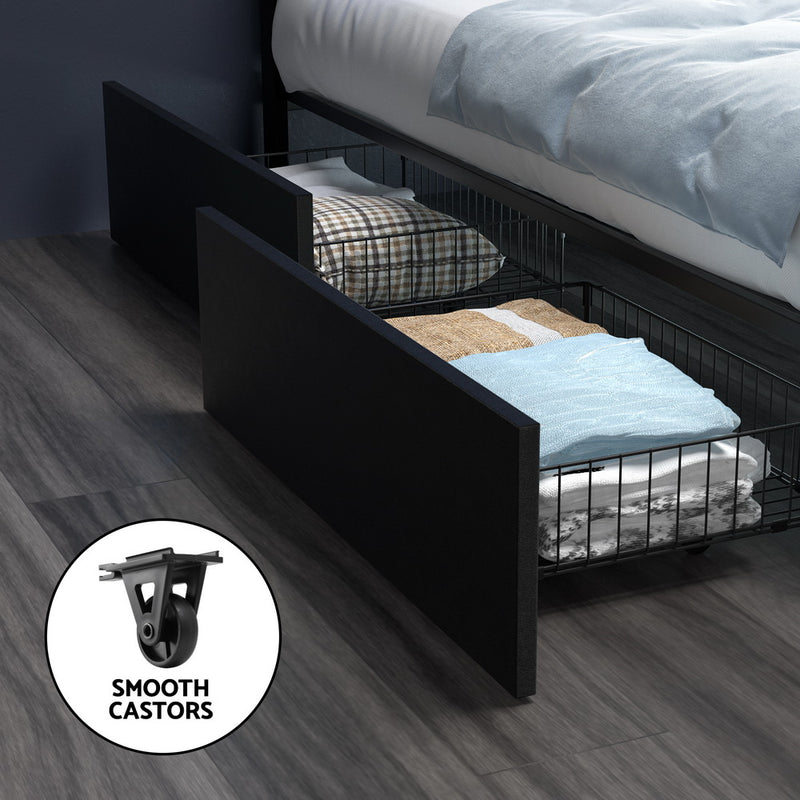 Artiss Bed Frame Queen Size LED with 4 Drawers Black DUNN