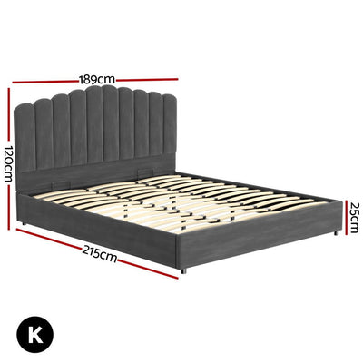 Artiss Bed Frame King Size Velvet Grey FION