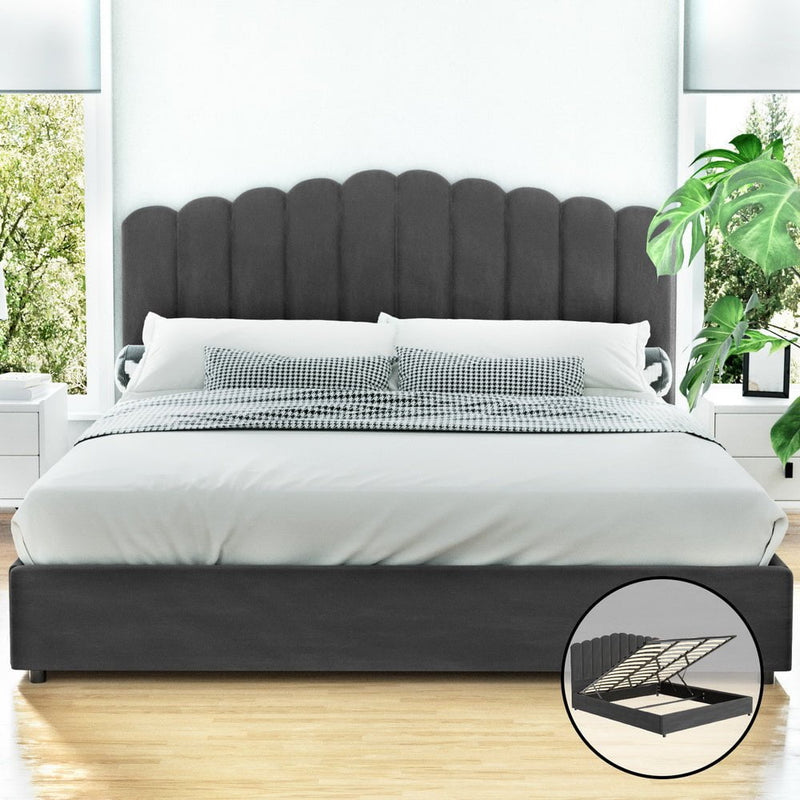 Artiss Bed Frame King Size Velvet Grey FION