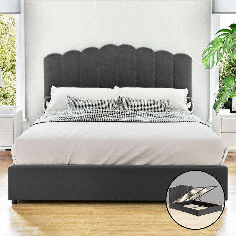 Artiss Bed Frame Queen Size Velvet Grey FION