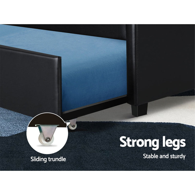 Artiss Bed Frame King Single Size Trundle Daybed Black