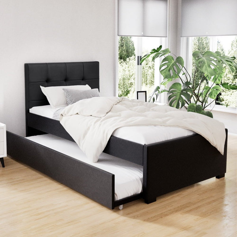 Artiss Bed Frame King Single Size Trundle Daybed Black