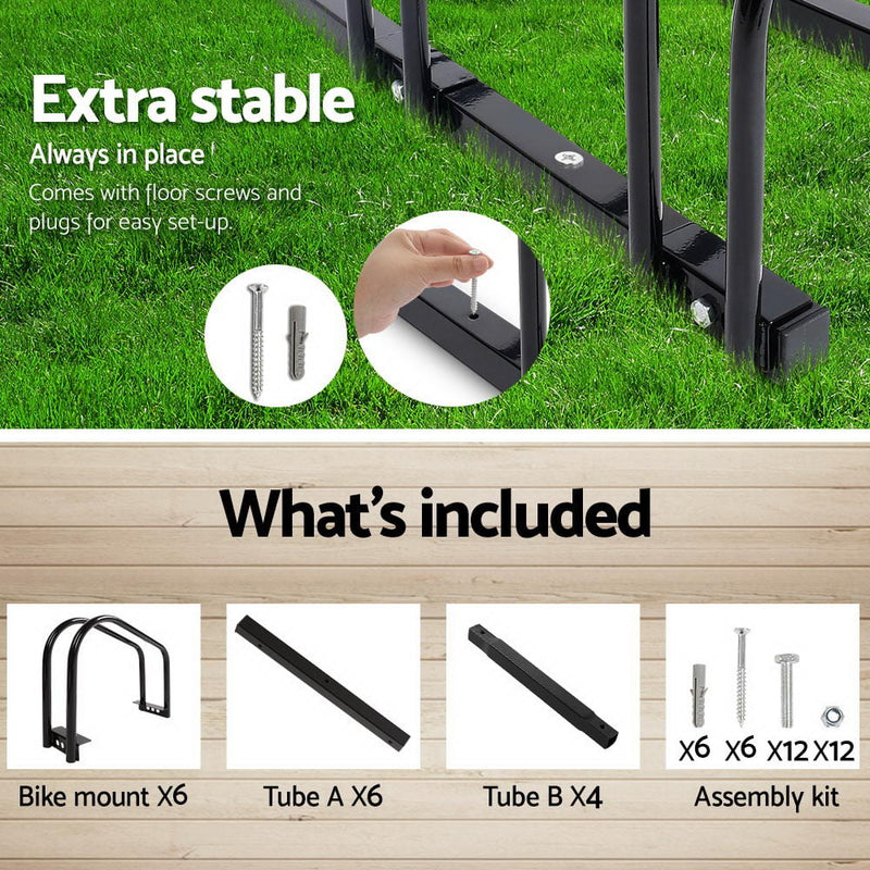 Weisshorn 6 Bike Stand Rack Bicycle Storage Floor Parking Holder Cycling Black