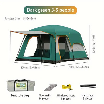 Tasman 3-5 Person Tent Camping Hiking Festival Pop Up Sleeping - Green