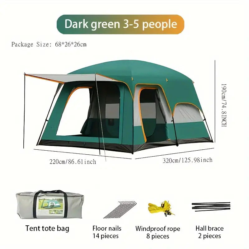 Tasman 3-5 Person Tent Camping Hiking Festival Pop Up Sleeping - Green