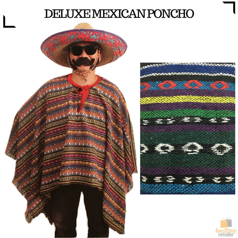 PREMIUM MEXICAN PONCHO Spanish Costume Wild West Cowboy Party Bandit  12467