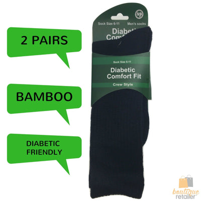 1 Pair DIABETIC BAMBOO Socks Work Socks Medical Loose Top Crew Cushion NAVY - Navy - 6-11