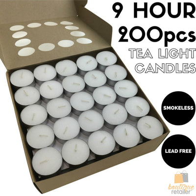 200pcs TEA LIGHT CANDLES 9 Hour Burn Tealight Wedding Smokeless Crystal Wax BULK