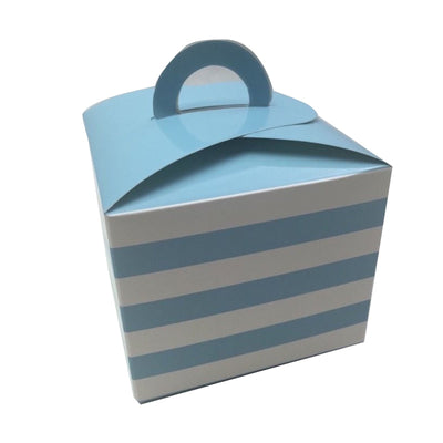 28x CUPCAKE BOXES Wedding Party Favour Box Retro Muffin Bamboniere BULK - Sky Blue (Striped)