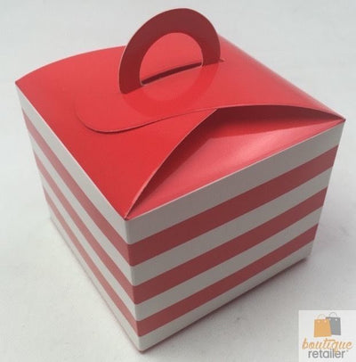 4x CUPCAKE BOXES Wedding Party Favour Box Retro Muffin Bamboniere BULK - Red (Striped)
