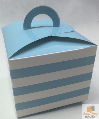4x CUPCAKE BOXES Wedding Party Favour Box Retro Muffin Bamboniere BULK - Sky Blue (Striped)