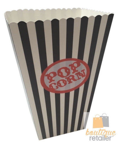 4x POPCORN BOXES Wedding Party Favour Lolly Box Retro Cinema Pop Corn BULK - Black (Striped)