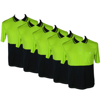 5x HI VIS Polo Shirt Top Tee Safety Workwear Short Sleeve Breathable Mesh BULK