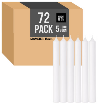 72x Church Candles Dinner Wax Pillar Wedding Table White Bulk - Unscented