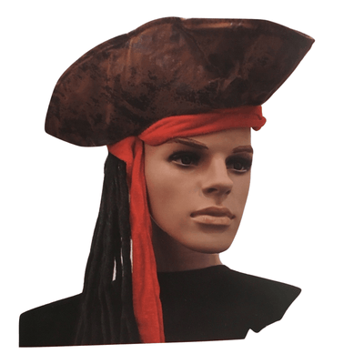 Deluxe PIRATE HAT Party Costume Tricorn Cap With Hair Halloween Fancy Caribbean