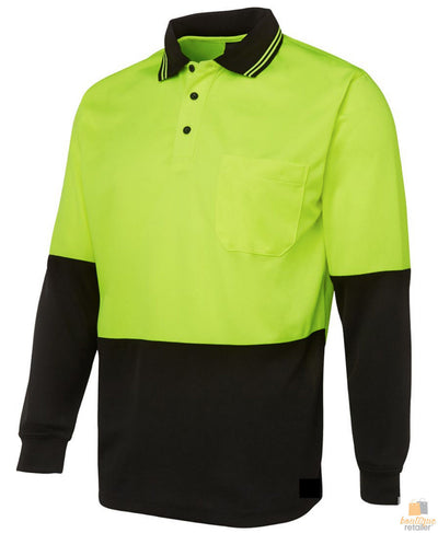 HI VIS LONG SLEEVE POLO SHIRT Top Safety Workwear Fluro Breathable Dry WB