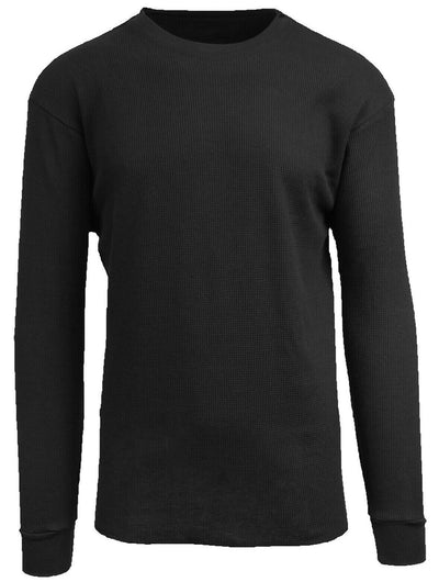 Thermo Fleece Mens Thermal Long Sleeve Top Baselayer Cotton Blend Shirt - Black