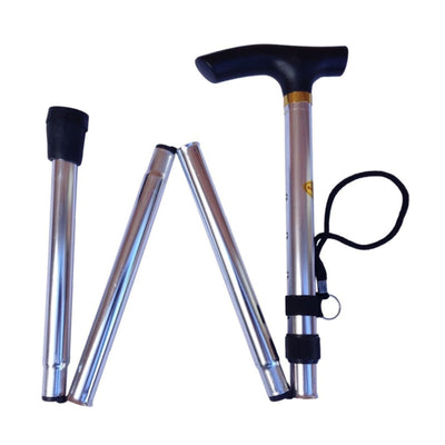 Adjustable Metal WALKING STICK Travel Cane Folding Pole Compact Retractable Hike