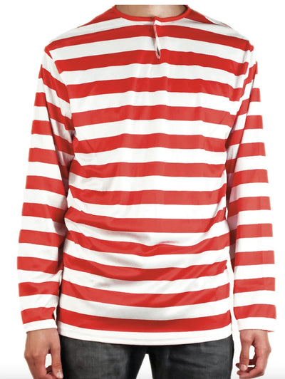 ADULTS Wheres Wally Book Week Red and White Striped Top Shirt Costume Party Dress Up