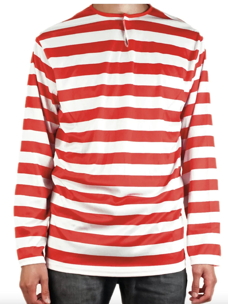 ADULTS Wheres Wally Book Week Red and White Striped Top Shirt Costume Party Dress Up 