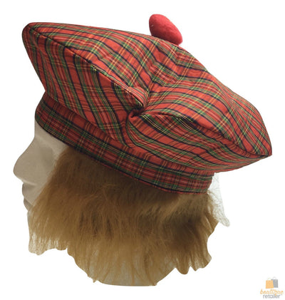 SCOTTISH HAT Tam O'Shanter Fancy Dress Costume with Hair Tartan Cap Party