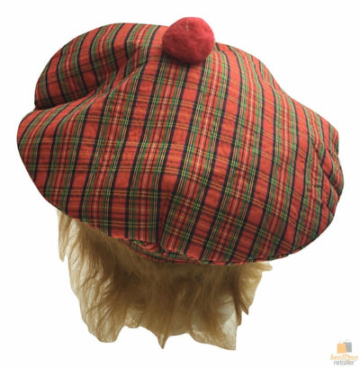 SCOTTISH HAT Tam O'Shanter Fancy Dress Costume with Hair Tartan Cap Party