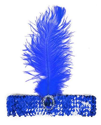WIDE FLAPPER HEADBAND Feather Sequin Costume Gatsby Charleston Headpiece 1920s - Blue