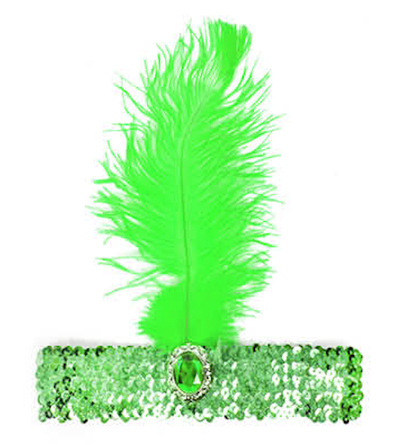 WIDE FLAPPER HEADBAND Feather Sequin Costume Gatsby Charleston Headpiece 1920s - Green
