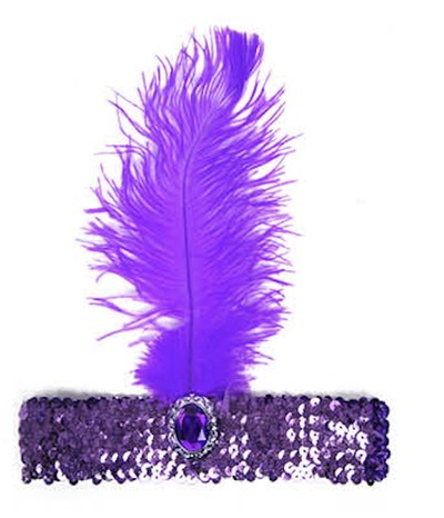 WIDE FLAPPER HEADBAND Feather Sequin Costume Gatsby Charleston Headpiece 1920s - Purple