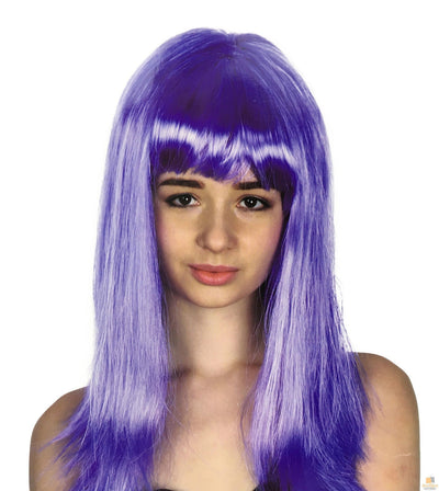 LONG WIG Straight Party Hair Costume Fringe Cosplay Fancy Dress 70cm Womens - Purple (22456)