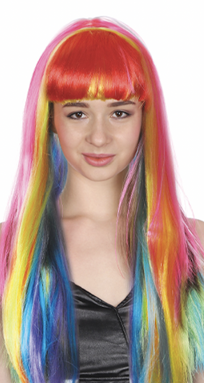 LONG WIG Straight Party Hair Costume Fringe Cosplay Fancy Dress 70cm Womens - Rainbow (22468)