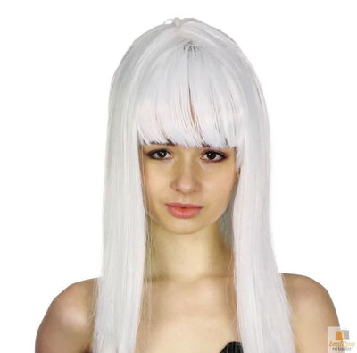 LONG WIG Straight Party Hair Costume Fringe Cosplay Fancy Dress 70cm Womens - White (22451)