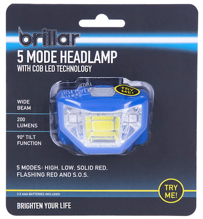 5 Mode Headlamp COB LED Technology Wide Beam Light Adjustable Headband 90 degree Running